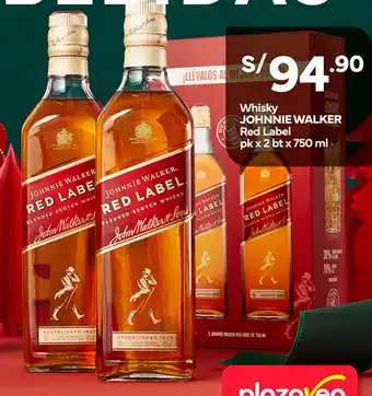 Plaza Vea Whisky JOHNNIE WALKER Red Label pk x 2 bt x 750 ml oferta