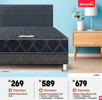Plaza Vea Paraíso Colchón Consul Black 2 plz oferta