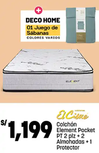 Plaza Vea El Cisne Colchón Element Pocket PT 2 plz + 2 Almohadas +1 Protector oferta
