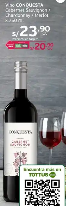 Tottus Vino CONQUESTA Cabernet Sauvignon / Chardonnay / Merlot x 750 ml oferta