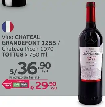 Tottus Vino CHATEAU GRANDEFONT 1255 / Chateau Picon 1070 TOTTUS x 750 ml oferta