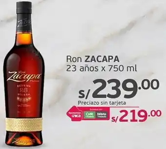 Tottus Ron ZACAPA 23 años x 750 ml oferta