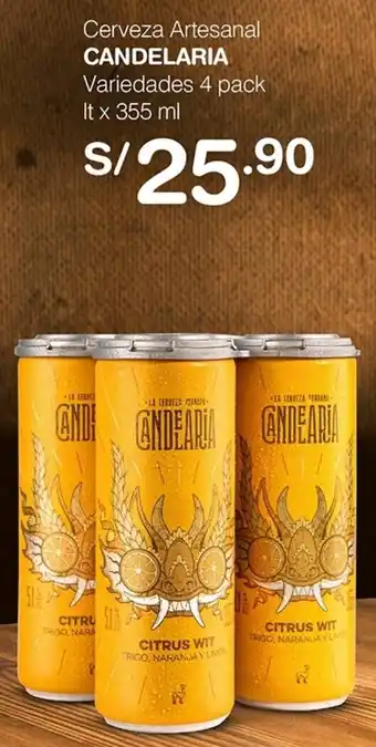Tottus Cerveza Artesanal CANDELARIA Variedades 4 pack It x 355 ml oferta