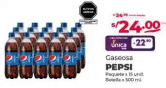 Vega Gaseosa PEPSI Paquete x 15 und. Botella x 500 ml. oferta