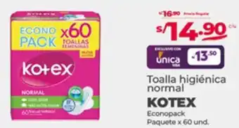 Vega Toalla higiénica normal KOTEX Econopack Paquete x 60 und. oferta