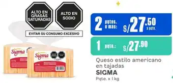 Makro Queso estilo americano en tajadas SIGMA Pqte. x 1kg oferta