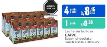 Makro Leche sin lactosa LAIVE Sabor chocolate Pack de 6 unds. x 180 ml c/u oferta