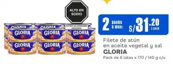 Makro Filete de atún en aceite vegetal y sal GLORIA Pack de 6 latas x 170/140 g c/u oferta