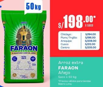 Makro Arroz extra FARAON Añejo Saco x 50kg oferta