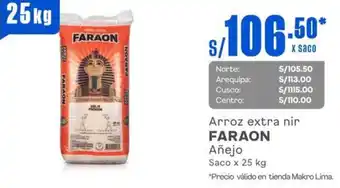 Makro Arroz extra nir FARAON Añejo Saco x 25 kg oferta