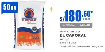 Makro Arroz extra EL CAPORAL Añejo Saco x 50kg oferta