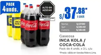 Makro Gaseosa INCA KOLA / COCA-COLA Pack de 4 unds. x 3 L c/u oferta