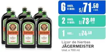 Makro Licor de hierbas JÄGERMEISTER Und. x 700 ml oferta