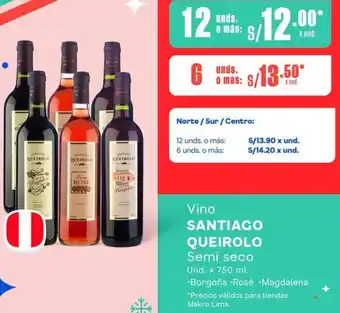 Makro Vino SANTIAGO QUEIROLO Semi seco Und. x 750 ml oferta