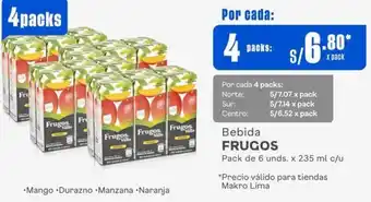 Makro Bebida FRUGOS Pack de 6 unds. x 235 ml c/u oferta