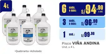 Makro Pisco VIÑA ANDINA Und. x 4L oferta