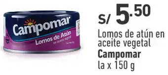 Plaza Vea Lomos de atún en aceite vegetal Campomar la x 150g oferta