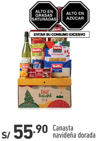 Plaza Vea Canasta navideña dorada oferta