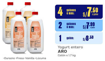 Plaza Vea Yogurt entero ARO Galón x 1.7 kg oferta