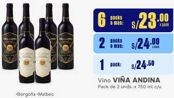 Plaza Vea Vino VIÑA ANDINA Pack de 2 unds. x 750 ml c/u oferta
