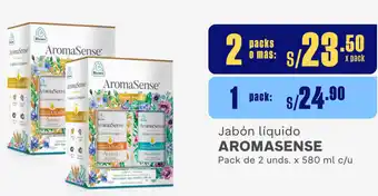 Plaza Vea Jabón líquido AROMASENSE Pack de 2 unds. x 580 ml c/u oferta