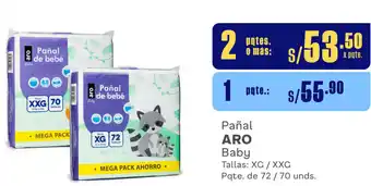 Plaza Vea Pañal ARO Baby Tallas: XG / XXG Pqte. de 72/70 unds. oferta