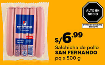 Plaza Vea Salchicha de pollo SAN FERNANDO pq x 500g oferta