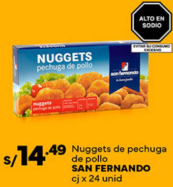 Plaza Vea Nuggets de pechuga de pollo SAN FERNANDO cj x 24 unid oferta