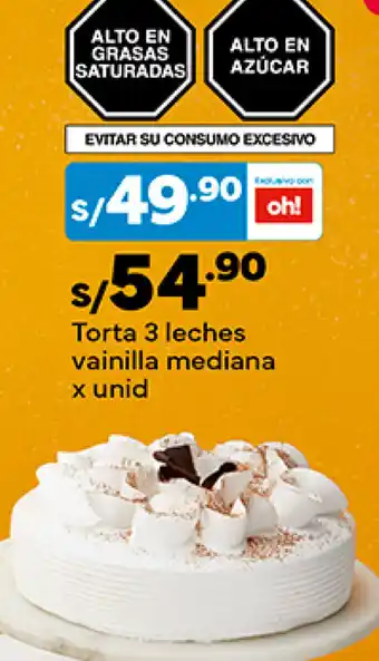 Plaza Vea Torta 3 leches vainilla mediana x unid oferta