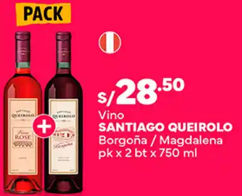 Plaza Vea Vino SANTIAGO QUEIROLO Borgoña / Magdalena pk x 2 bt x 750 ml oferta