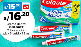 Plaza Vea Crema dental COLGATE Triple acción pk x 3 unid x 75 ml oferta