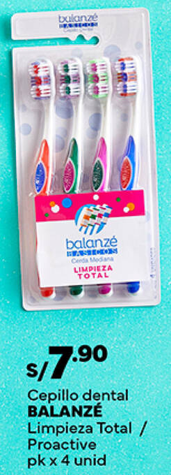 Plaza Vea Cepillo dental BALANZÉ Limpieza Total / Proactive pk x 4 unid oferta