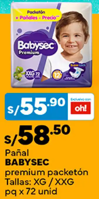 Plaza Vea Pañal BABYSEC premium packetón Tallas: XG/XXG pq x 72 unid oferta