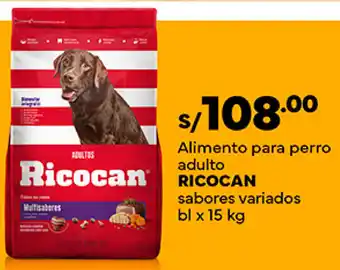 Plaza Vea Alimento para perro adulto RICOCAN sabores variados bl x 15 kg oferta