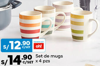 Plaza Vea 1.90 Set de mugs x 4 pzs oferta