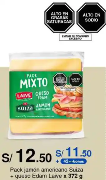 Metro Pack jamón americano Suiza + queso Edam Laive x 372 g oferta