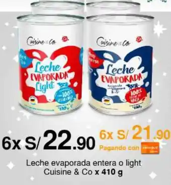 Metro Leche evaporada entera o light Cuisine & Co 6 x 410 g oferta
