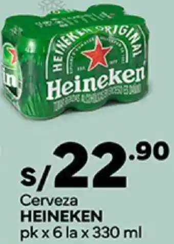 Plaza Vea Cerveza HEINEKEN pk x 6 la x 330 ml oferta