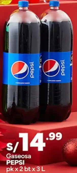 Plaza Vea Gaseosa PEPSI pk x 2 bt x 3 L oferta