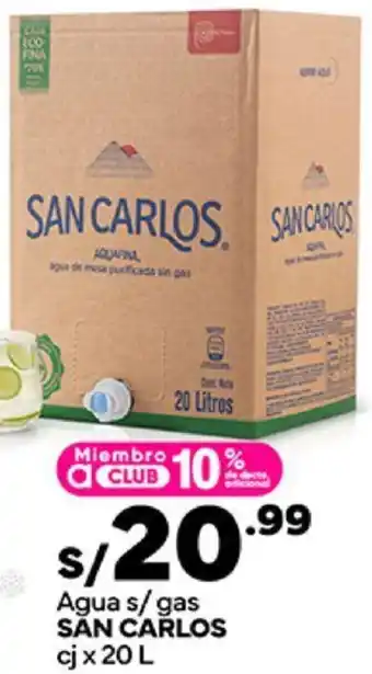 Plaza Vea Agua s/ gas SAN CARLOS cj x 20L oferta