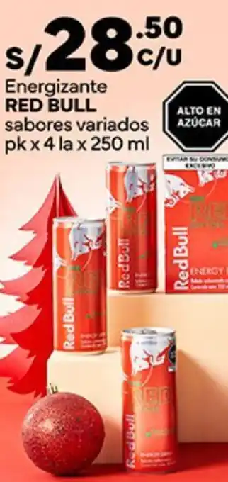 Plaza Vea Energizante RED BULL sabores variados pk 4 la x 250ml oferta