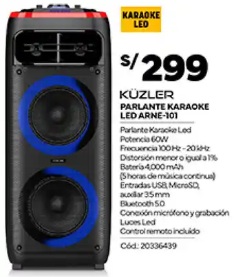Plaza Vea KÜZLER PARLANTE KARAOKE LED ARNE-101 oferta