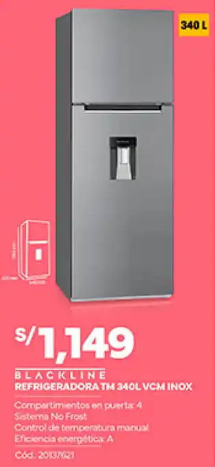 Plaza Vea BLACKLINE REFRIGERADORA TM 340L VCM INOX oferta