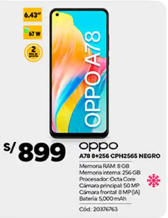 Plaza Vea OPPO A78 A78 8+256 CPH2565 NEGRO oferta