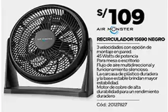 Plaza Vea AIR MONSTER RECIRCULADOR 15690 NEGRO oferta