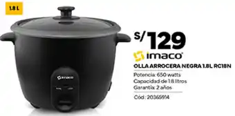 Plaza Vea imaco OLLA ARROCERA NEGRA 1.8L RC18N oferta