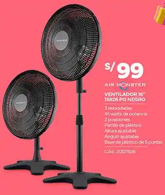 Plaza Vea AIR MONSTER VENTILADOR 16" 15826 PG NEGRO oferta