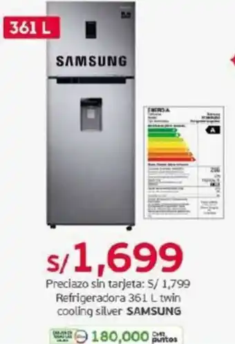Tottus SAMSUNG Refrigeradora 361 L twin cooling silver oferta