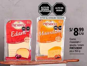 Plaza Vea Queso Maasdam/ Gouda/ Edam Président 150g oferta