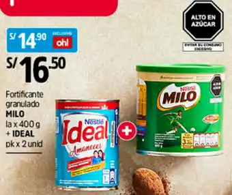 Plaza Vea Fortificante Granulado Milo la x 400g + Ideal oferta
